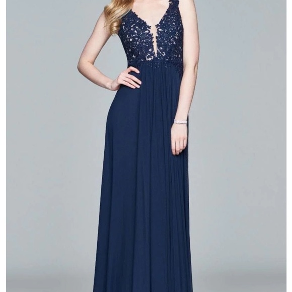 Faviana 8000 Navy Dress - Picture 2 of 5